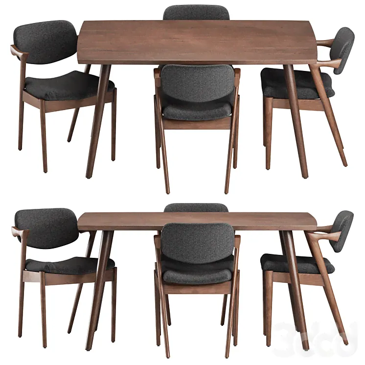 Dining Set 02 - Kai Kristiansen - Стол + стул - 3D модель-1