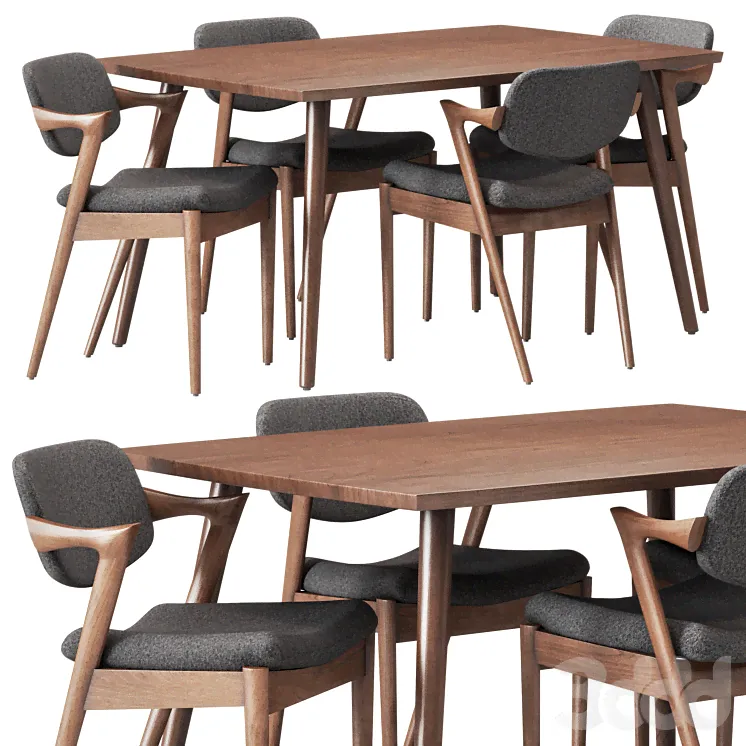 Dining Set 02 - Kai Kristiansen - Стол + стул - 3D модель-4
