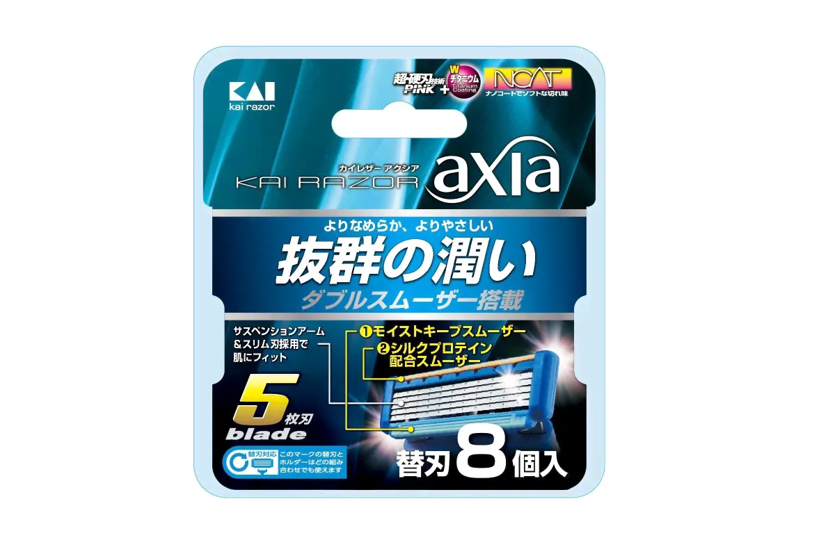 KAI-RAZOR Сменные головки к мужскому бритвенному станку Axia с плавающей головкой, пятью лезвиями и двойной увлажняющей полоской, 8 шт.-0