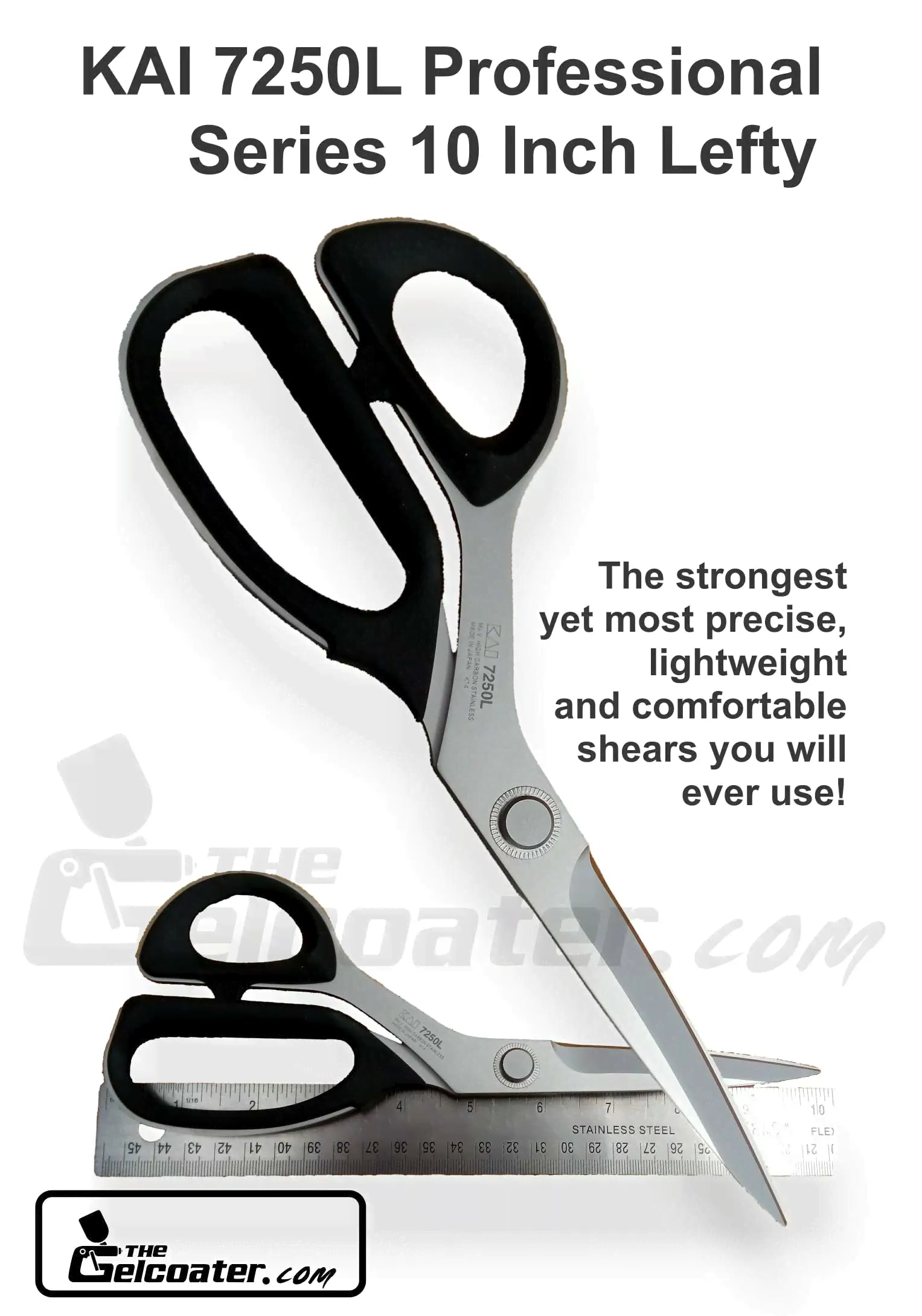 Left Handed Kai 7250L Professional Series 10" 25cm Premium Dressmaker & Fiberglass Scissors / Shears