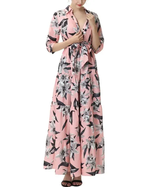 Платье для беременных с цветочным принтом kimi + kai Maternity Nursing Maxi Shirt Dress-2