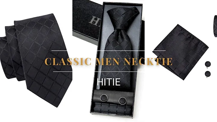 Pure Black Plaid Silk Men's Tie Set GIFT BOX