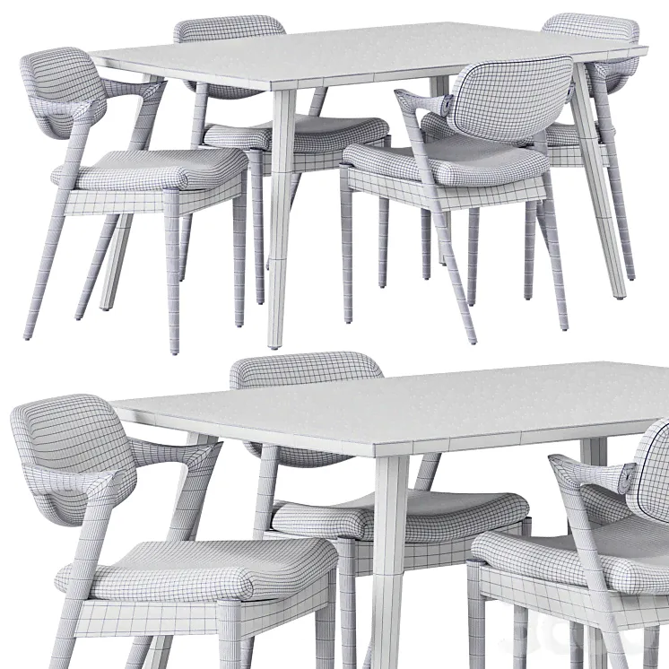 Dining Set 02 - Kai Kristiansen - Стол + стул - 3D модель-3