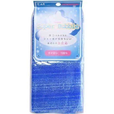 Мочалка для тела жесткая, нейлон, синяя, в форме шарфа KAI Supper Bubble 30*100см