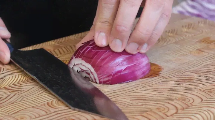 Kanetsugu Zuiun Sg2 210mm Kiritsuke vs Red Onion