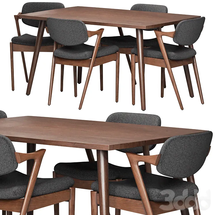 Dining Set 02 - Kai Kristiansen - Стол + стул - 3D модель-0